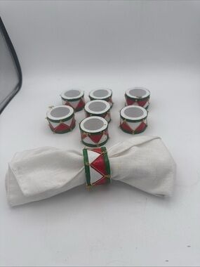 VTG Festive Drum Napkin Rings Set of 8 Red & Green